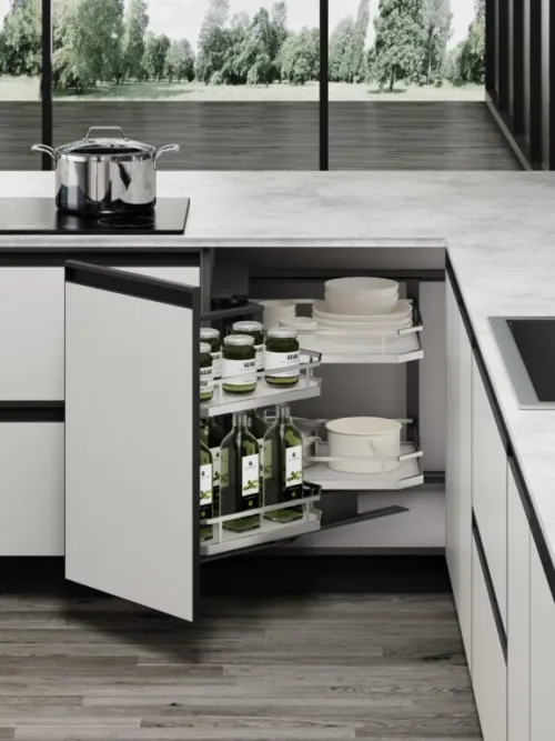 Slepý roh Wireli Corner, 400 ľavý, 4x kôš Elegance biele dno/reling chróm