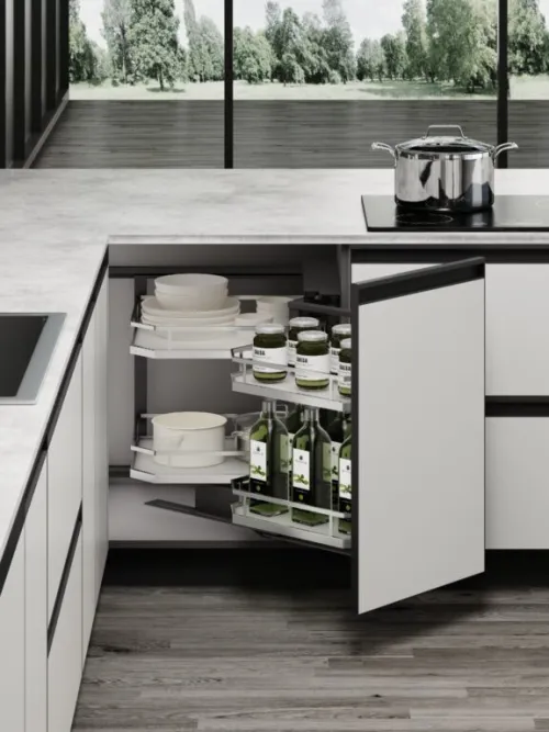 Slepý roh Wireli Corner, 400 pravý, 4x kôš Elegance biele dno/reling chróm