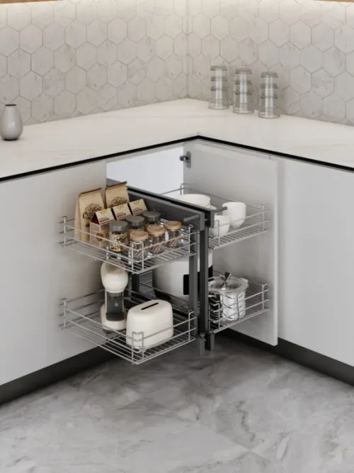 Slepý roh Wireli Corner MAX, 450 Ľ/P, 4x kôš Komfort drôtený chróm