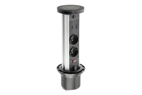 El. zásuvka CAMINO 2x230V/USB A+C/bezdrôtové nabíjanie čierna