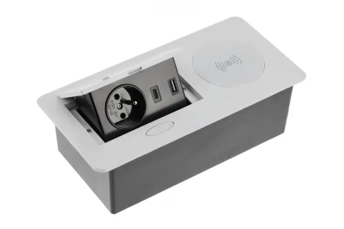 El. zásuvka AVARO PLUS 1x230V/USB A+C/bezdrôtové nabíjanie strieborná