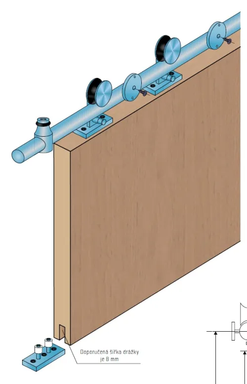 Sada + profil S90-W1SC s tlmením na drevené dvere, 2m nerez