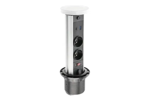 El. zásuvka CAMINO 2x230V/USB A+C/bezdrôtové nabíjanie biela